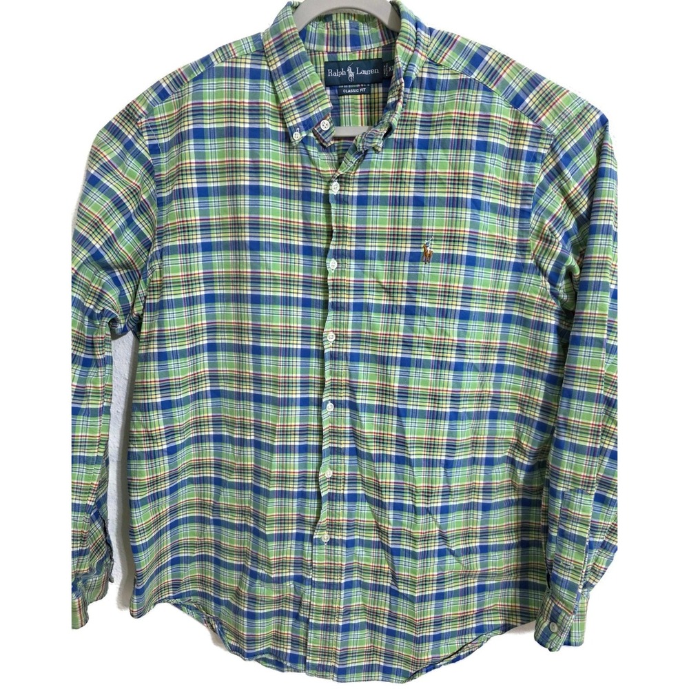 Ralph Lauren Shirt Mens XL Green Plaid Long Sleeve‎ Button Down Classic Fit